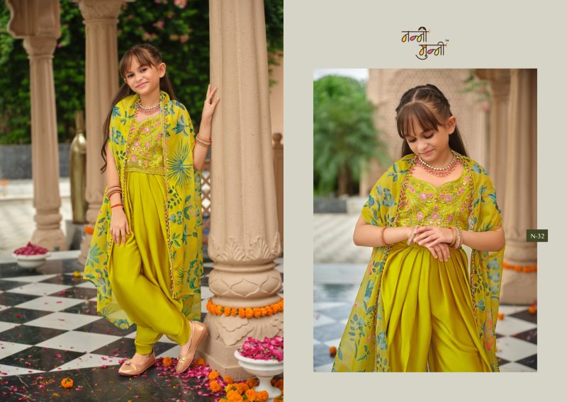 Varnika By Eba Nanni Munni Satin Silk Kids Top Bottom With Shrug 